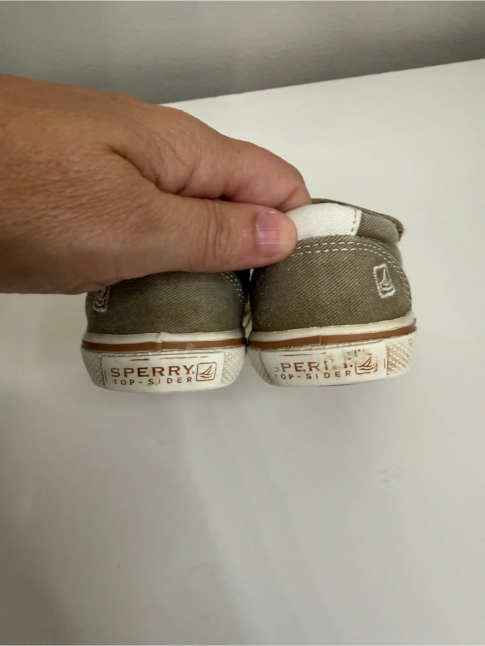 Sperry Kids Taupe green Canvas Hook-and-Loop Sneakers size 5